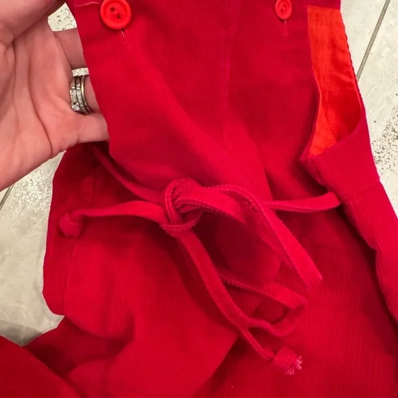 Vintage Girl’s Corduroy Red Flower Appliqué Overall Jumpsuit Romper - Picture 6 of 7